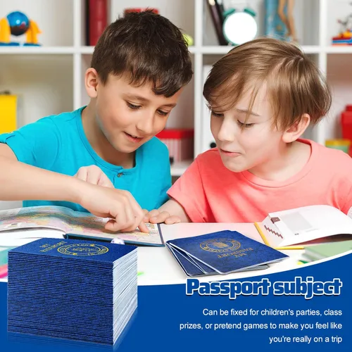 Miniatura 4 de Woanger 100 unidades de pasaporte en blanco para niños, cuaderno de pasaporte, azul a granel de 4 x 5.5 pulgadas, puerto de pase falso