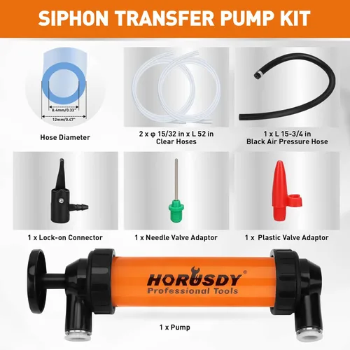 Miniatura 3 de Kit de bomba de transferencia de sifón multiuso HORUSDY Bombas de combustible manuales de mano para gas, aceite, agua con manguera de aire, bomba