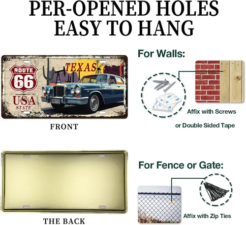 Miniatura 3 de Texas Route 66 - Letrero decorativo para placa de matrícula vintage de Estados Unidos, 12 x 6 pulgadas