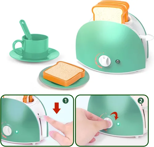 Miniatura 6 de Yalujumb Juego de juguetes de cocina, juego de electrodomésticos de cocina con cafetera, mezclador, tostadora con luces y sonidos realistas, regalo