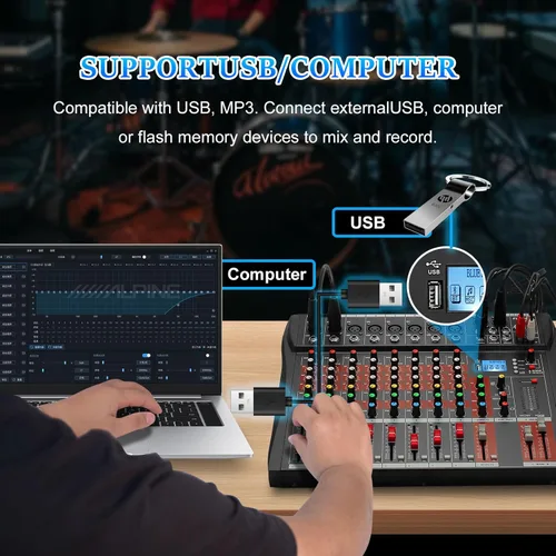 Miniatura 4 de FULUODE Mezclador de Audio 8 Canales, CT-80S Sistema de Sonido Profesional Tablero Mezclador de DJ Consola de Mezcla con Reverberación Reproductor