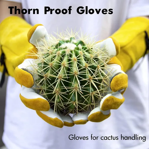 Miniatura 4 de Guantes de jardín para mujeres/hombres, a prueba de espinas, gamuza de piel de ciervo, 2 capas de cuero para poda de rosas, guantes largos