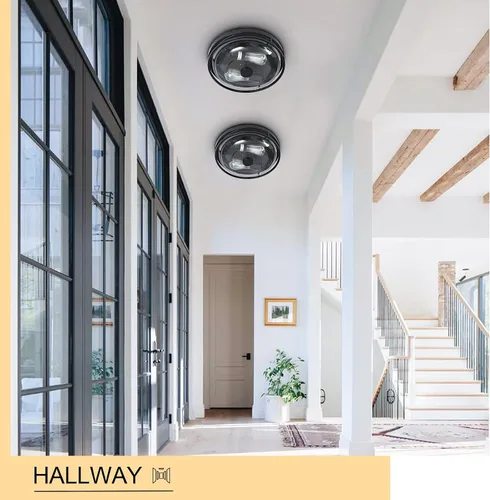 Miniatura 7 de Luz de techo de montaje empotrado Luminzone con pantalla de vidrio transparente, 2 luces, iluminación de estilo granja para interior y exterior