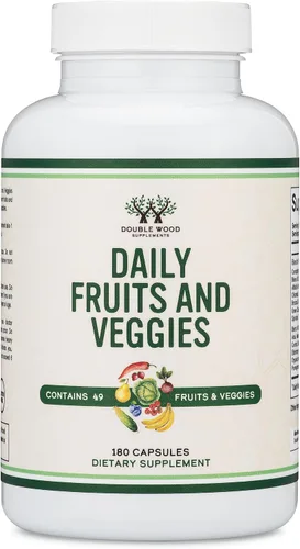Double Wood Suplemento de frutas y verduras (mezcla diaria de 49 frutas y verduras diferentes, 23 verduras y 29 frutas) porciones de 1,500 mg, 180