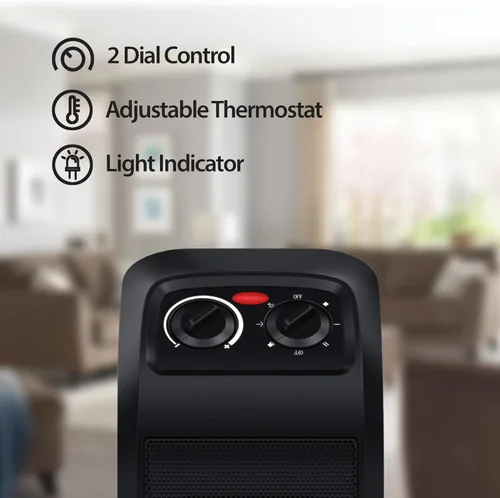 Miniatura 8 de Aiwa Calentador de espacio de cerámica, 1500 W, 18 pulgadas, calentador eléctrico oscilante de 60° para interiores, modos alto/bajo/ventilador