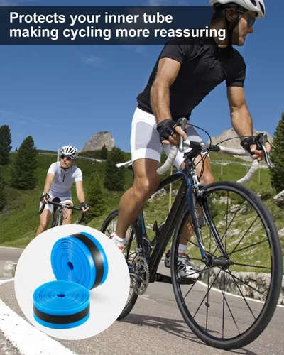 Miniatura 7 de Julai Revestimiento de neumáticos para bicicleta de carretera, protector plano de tubo de bicicleta compatible con 700C 27" Azul+Negro (2 piezas)