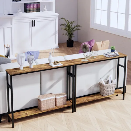 Miniatura 9 de Timberer Mesa consola estrecha, mesa de sofá de 39.4 pulgadas con estante ajustable, mesa larga delgada de 2 niveles para pasillo, entrada, sala