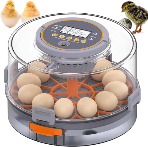12 incubadoras de huevos para incubar huevos, incubadora de huevos con rotación automática de huevos, control de humedad y temperatura, vela de