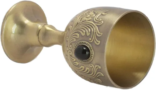 Miniatura 4 de Copa de cáliz con incrustaciones de latón grabado en relieve de licor taza de proxeneta tamaño pequeño 1.7 oz (piedra preciosa)