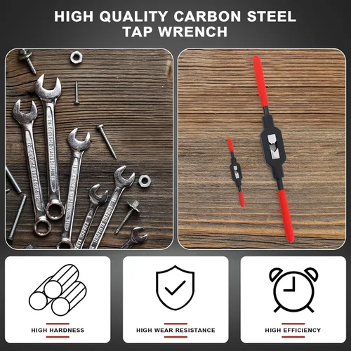 Miniatura 4 de WILLBOND 2 llaves de grifo ajustables M1-M20, herramienta de mango de trinquete para escariador para reparación de roscas automotrices, previamente