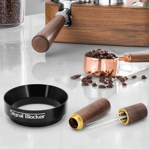 Miniatura 7 de Embudo dosificador de café espresso de 2.008 in: embudo portafiltro de 2.008 in Anillo dosificador de café magnético de metal de aluminio Paquete