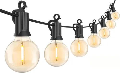 Miniatura 15 de Tira de luces G40 de 25 pies, con focos transparentes, con certificado UL para patios traseros, interiores y exteriores, negro, SYNCHKG061359