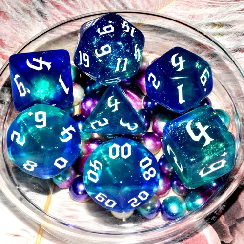 Miniatura 2 de Juego de dados Galaxy Juego de dados DND de cristal cian mezcla azul oscuro para juego de mesa Azul Oscuro Cian