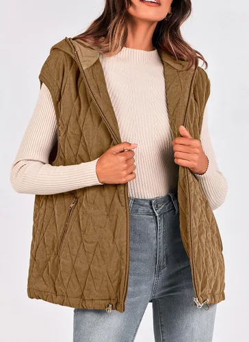 Miniatura 6 de PRETTYGARDEN Chaleco acolchado de otoño para mujer, casual, sin mangas, con capucha, con cremallera, abrigo de invierno