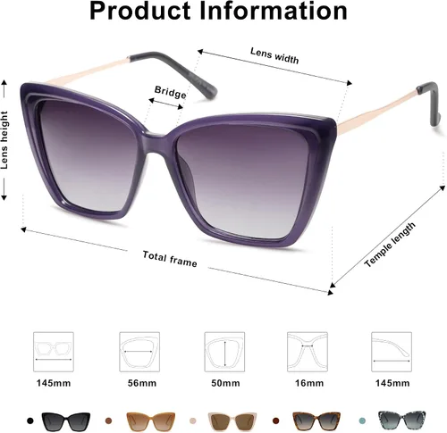 Miniatura 16 de SOJOS Gafas de sol polarizadas de moda para mujer, retro, de gran tamaño, cuadrado, ojo de gato, gafas de sol con protección UV SJ2206