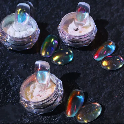 Miniatura 9 de 2 polvos de cromo Aurora para uñas blanco iridiscente, polvo de uñas cromado de sirena, polvo de perlas de uñas camaleón, cromo camaleón, pigmento 2