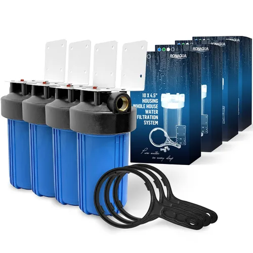 Miniatura 18 de Sistema purificador de filtro para toda la casa de 10 x 4.5 pulgadas de alta capacidad para agua de pozos o ciudades, botón de alivio de Azul
