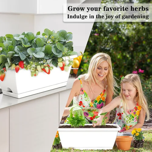 Miniatura 4 de Jardineras para jardinería doméstica, 8 unidades, 17 pulgadas de largo para alféizar de ventana al aire libre, cajas rectangulares de plástico