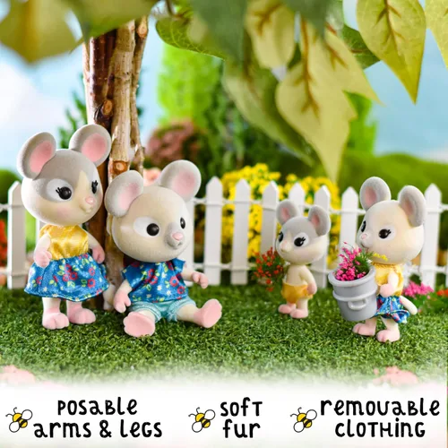 Miniatura 2 de Honey Bee Acres La Familia Cheddars de Ratón, 4 Figuras de Muñecas en Miniatura, Pequeña
