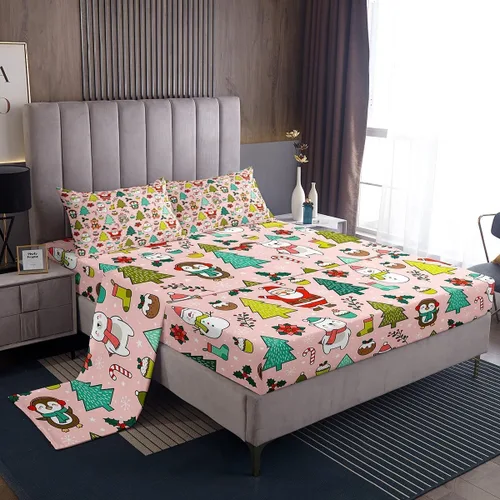 Miniatura 29 de Manfei juego de sábanas de Navidad tamaño completo, juego de ropa de cama con árbol de Navidad en forma de muñeco de nieve para la decoración