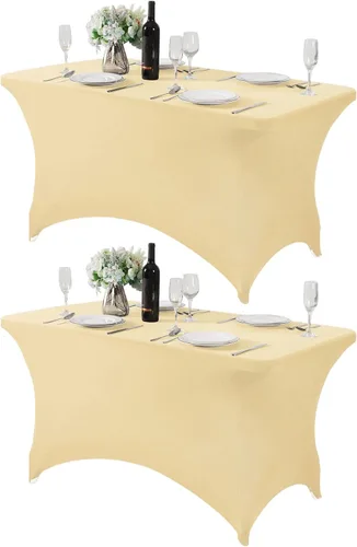 Miniatura 96 de Mantel de elastano para mesas de 4, 6 u 8 pies, mantel elástico universal ajustable para fiestas, banquetes, bodas y eventos - Verde manzana