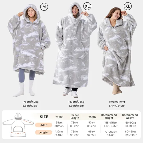Miniatura 6 de Winthome Manta con capucha larga con cremallera para adultos, mujeres y hombres, forro polar sherpa de gran tamaño, acogedor, mullido, cálido, Gris