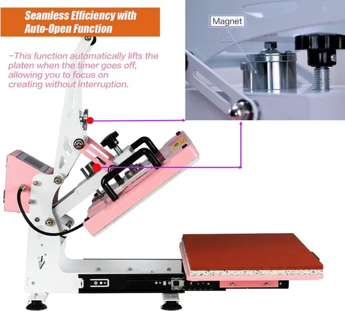 Miniatura 4 de Prensa térmica de 12 x 15 pulgadas: con placa deslizante de apertura automática, máquina de prensa de calor de 1000 W para DTF, sublimación, vinilo