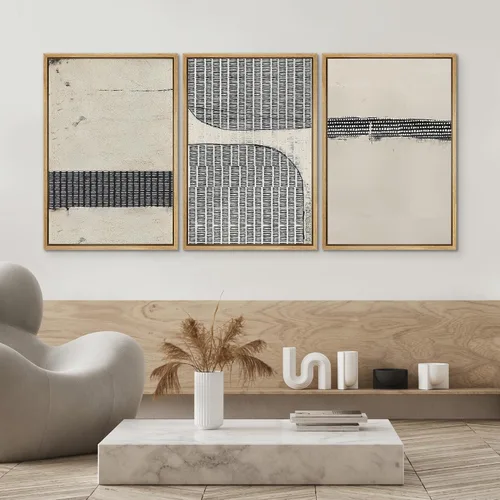 Miniatura 606 de SIGNWIN Lienzo enmarcado para pared, arte con pinceladas de flujo neutro en tonos beige abstractos, ilustraciones, arte moderno, decorativo