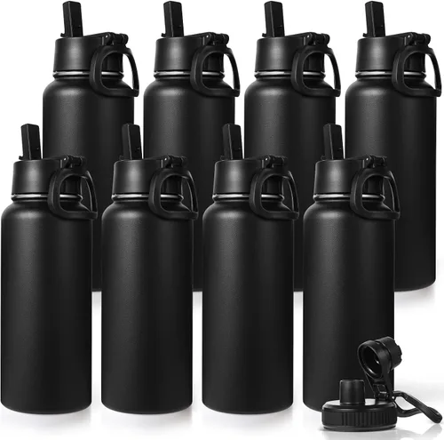 Miniatura 44 de Neihepal Botella de agua aislada de 32 onzas con 2 tapas (tapa con pajilla y boquilla), botellas de agua de doble pared de acero inoxidable 18/8