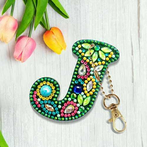 Miniatura 4 de YOYA Llaveros de Pintura de Diamantes de Doble Cara Letras 5D Kit de Llavero de Pintura de Diamantes DIY Taladro Completo Arte de Diamantes con J
