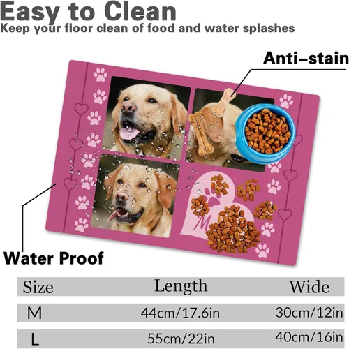 Miniatura 2 de Alfombrillas personalizadas de piel sintética para comida y agua, antideslizante e impermeable para nombre/foto, tapete personalizado