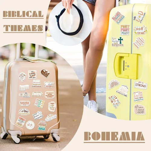 Miniatura 3 de Rakuto Calcomanías para botella de agua de la Biblia, 50 unidades, bohemias, cristianas, para adultos y adolescentes, versículo bíblico Jesús