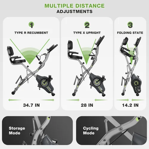 Miniatura 5 de Bicicleta de Ejercicio, Bicicleta Estática Plegable 5 en 1 para Personas Mayores, Resistencia Magnética Ajustable de 16 Niveles, Bicicleta
