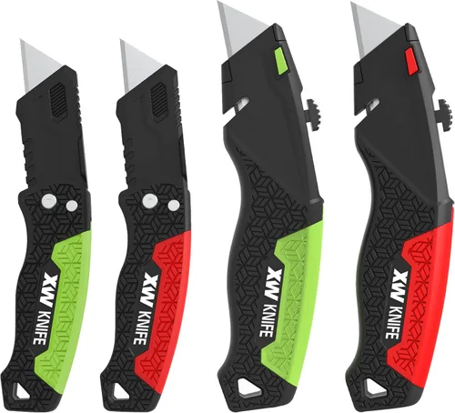 XW Juego de cuchillos utilitarios, cortador de caja retráctil y cuchillo plegable con diseño de almacenamiento de cuchillas, total de 20 cuchillas