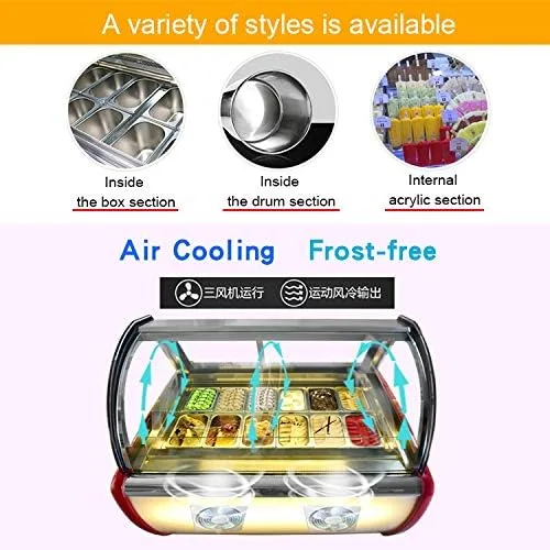 Miniatura 6 de Kolice Refrigerador comercial de 12 sartenes para helados, pantalla de congelador, diseño de convección de aire fresco, descongelación automática