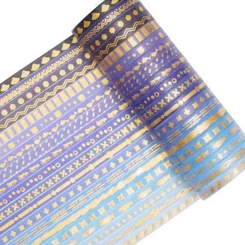 Miniatura 2 de Juego de Cintas Washi Doradas Delgadas con Impresión Básica de Lámina, Cintas de Enmascarar Decorativas para Artes, Manualidades DIY, Diarios, azul