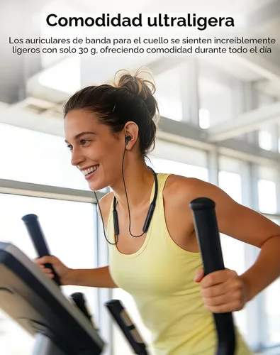 Miniatura 5 de Auriculares Bluetooth con banda para el cuello, auriculares inalámbricos Bluetooth 6.0 con micrófono, luz cómoda, graves profundos, tiempo de Negro