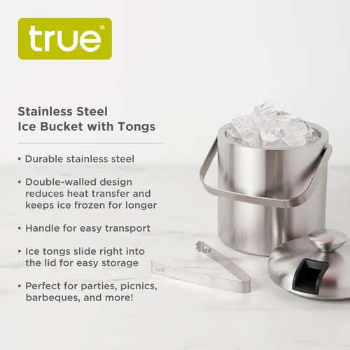 Miniatura 2 de Cubos de hielo de acero inoxidable True para fiestas con tapa, capacidad de 1.3L. Cubo de hielo de doble pared con pinzas, aislado, para bar
