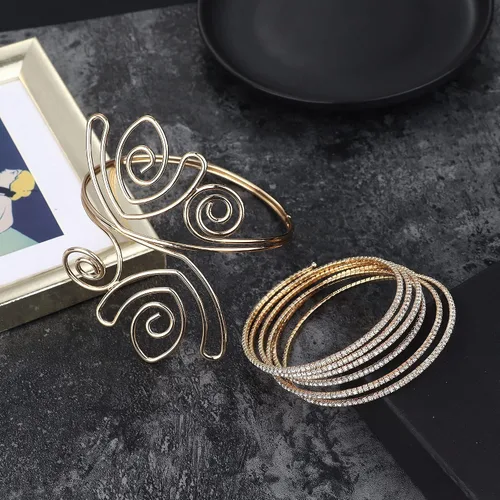 Miniatura 2 de UBGICIG 6 pulseras de brazo para mujer pulseras de brazo plateado dorado brazalete de hoja de remolino dorado pulsera ajustable