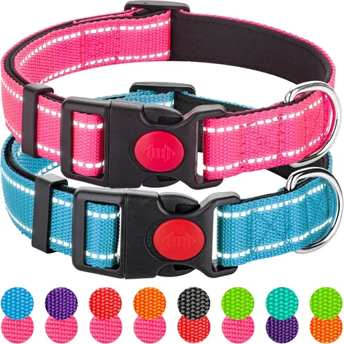 Miniatura 13 de Paquete de 2 collares reflectantes para perros medianos, hembras, machos, collares de nailon para cachorros, perros pequeños y grandes, con hebilla