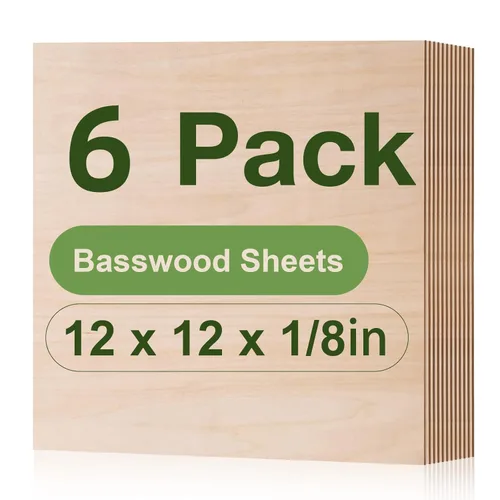 Miniatura 35 de Paquete de 12 hojas de tilo Rowood, 12x12x1/8pulgadas, tilo de 3mm para corte láser, kits de manualidades para adultos, tablero de madera