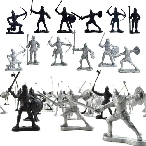 Miniatura 6 de 60 piezas figuras de soldados medievales modelo de soldados del ejército romano antiguo estatuas soldados de la edad media infantería arquero