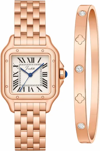 Relojes dorados para mujer, delicado juego de pulsera para mujer, cuarzo japonés