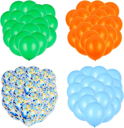 Miniatura 4 de Globos de látex naranja, azul y verde con globos de confeti para fiesta de cumpleaños de dinosaurio baby shower (80 paquetes)
