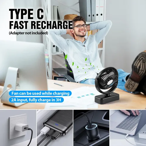Miniatura 6 de Ventilador portátil de campamento con linterna LED, ventilador de batería recargable de 40 horas de trabajo con gancho para colgar para tienda