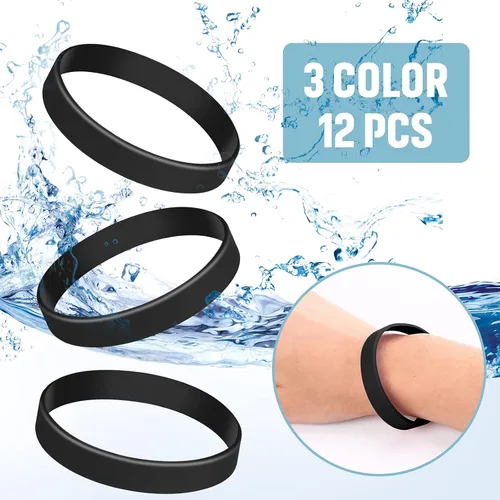 Miniatura 5 de 12 piezas de pulseras de goma, pulseras de silicona de color sólido, paquete múltiple de pulseras de goma en blanco para eventos, bandas de goma