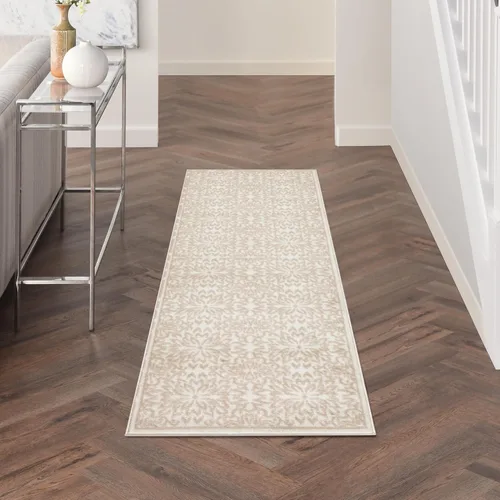 Nourison Home Jubilant: Alfombra floral color marfil beige de 2' x 4', fácil de limpiar, sin desprendimiento, para dormitorio, sala, comedor y