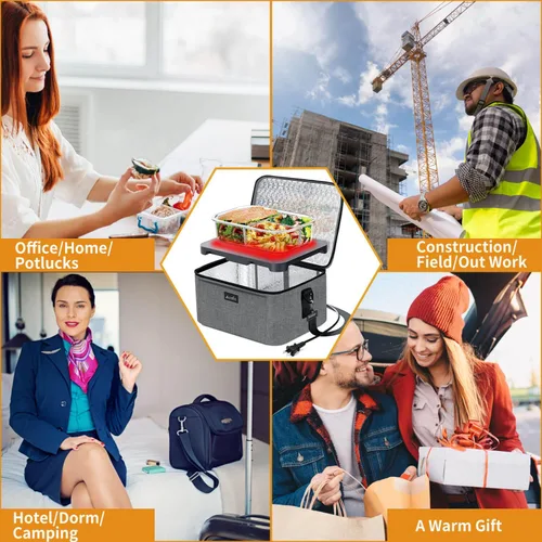 Miniatura 8 de Horno portátil Calentador de alimentos portátil de 110 V Mini lonchera eléctrica con microondas portátil para cocinar y recalentar alimentos
