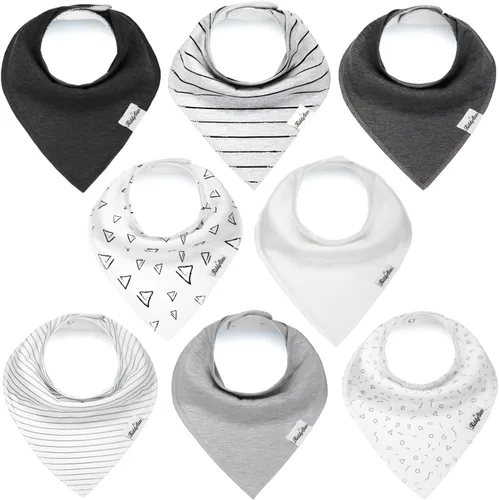 KiddyStar Drool Bibs for Babies – Organic, Unisex, Soft Absorbent Teething Bibs with Adjustable Snaps Paquete de 8 baberos clásicos tipo bandana