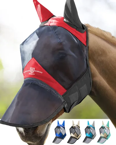 Miniatura 17 de Harrison Howard CareMaster Pro - Máscara luminosa para mosca de caballo, gran espacio para los ojos, nariz larga con orejas, protección UV para Azul